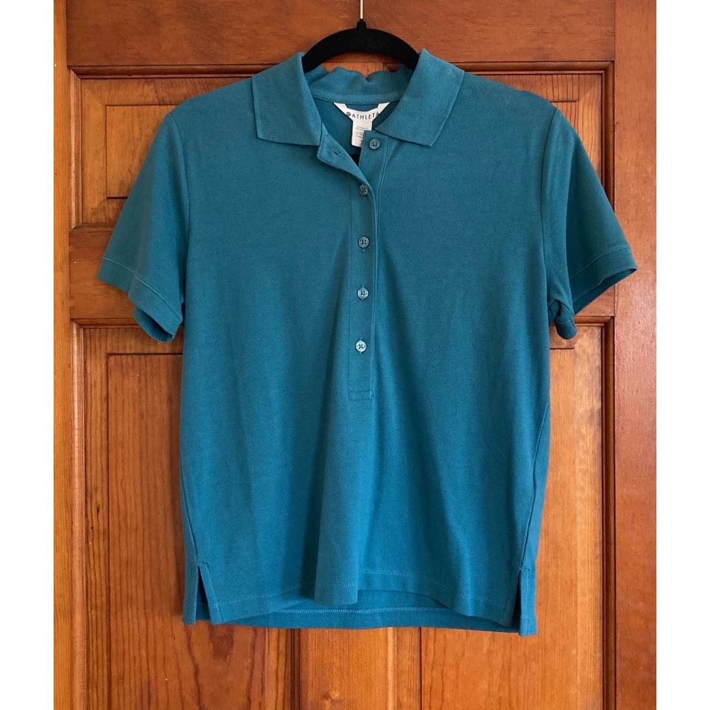 Athleta NWT Womens Sz S Teal Pique Short Sleeve Polo Top Athleisure Tennis Prep
